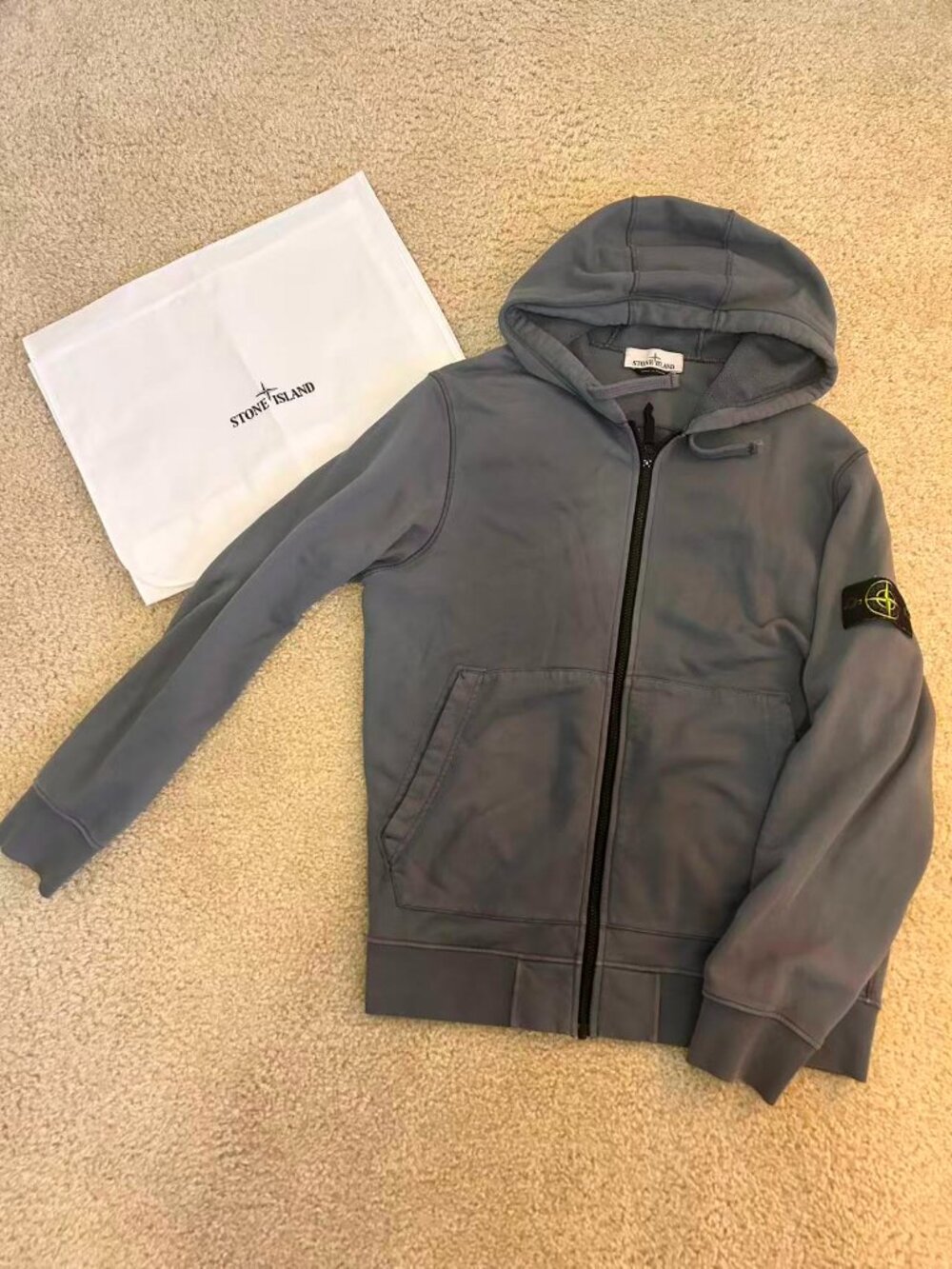 Authentic Stone Island Organic Cotton Fleece in Avio Blue, size XL